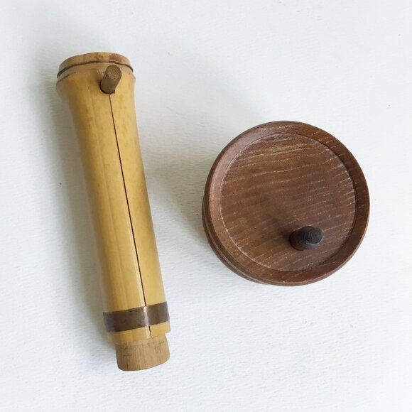 Japanese Wooden & Bamboo Loose Leaf Tea Caddies Canisters Stash Jars Set of 2 - Picture 3 of 9